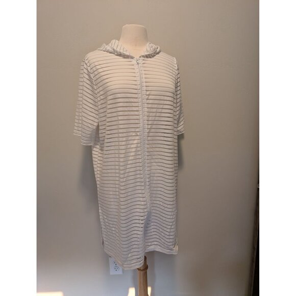 Always For Me Womens Striped White Hooded Cover-Up Jacket With Zipper Closure 1X - Picture 1 of 5